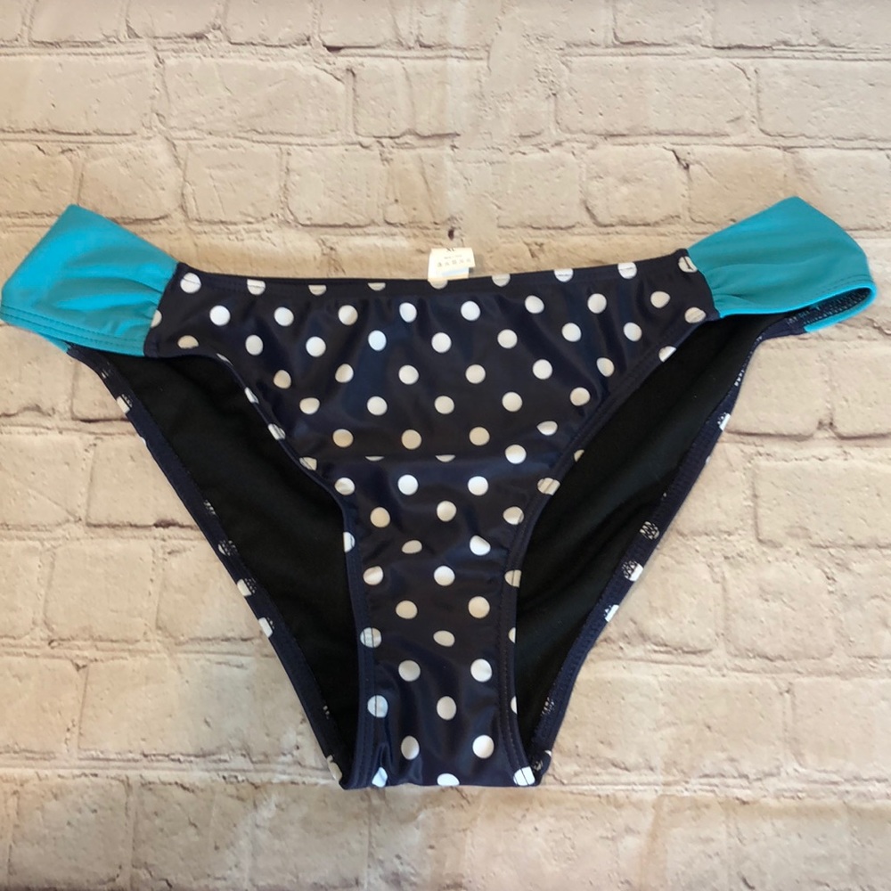 NWOT polka dot bikini bottom only. Blue/teal